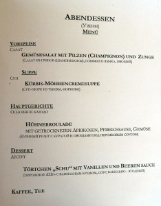 Speisekarte Abendessen