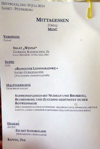 Mittagessen Speisekarte