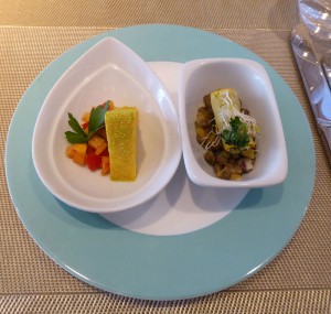 Terrine vom süßen Mais und Aus der Ayurvedaküche: Zucchini-Tofu-Röllchen auf Berglinsenkompott