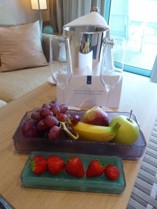 Begrüßungschampagner und Obst