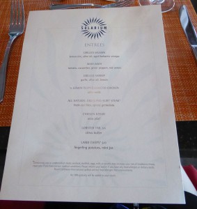 Solarium Dinner Menu