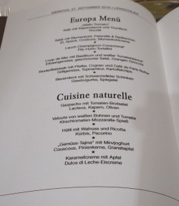 Europa-Restaurant Speisekarte