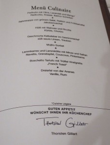 Europa-Restaurant Speisekarte