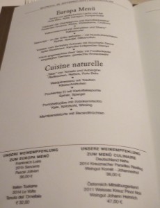 Europa-Restaurant Speisekarte