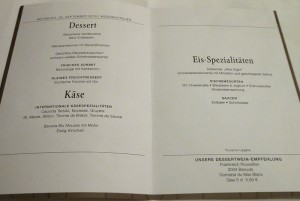 Europa-Restaurant Dessertkarte