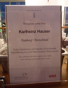 Karlheinz Hauser - Roter Carabiniero mit Paprika-Chorizofumet - Kartoffelspuma und Artischocken-Olivencrunch