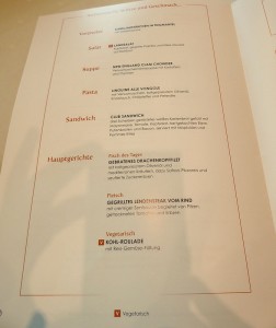 Mittagskarte im Red Velvet Restaurant