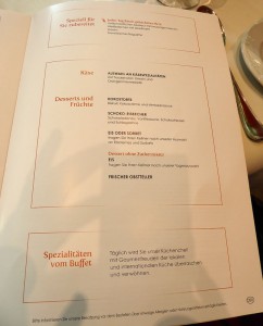 Mittagskarte im Red Velvet Restaurant