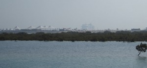 Sir Bani Yas Cruise Beach von der eigentlichen Insel aus gesehen