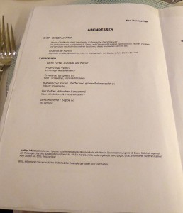 Abendessen Seetag 7 (Deutsch)
