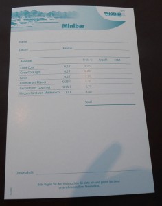Minibar-Preisliste