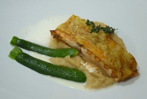 Lachsfilet mit Kartoffel-Kürbiskruste