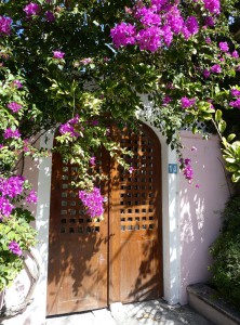 Eingangstür mit Bougainvillea