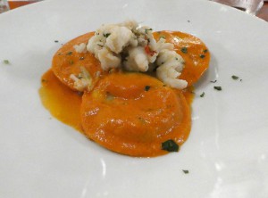 Asparagus and Mascarpone cheese Ravioli in pink lobster sauce