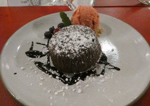 Chocolate Lava Cake with strawberries
