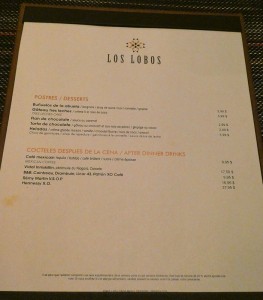 Los Lobos Dessertkarte