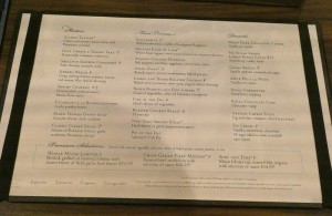 Speisekarte Hauptrestaurant