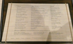 Speisekarte Hauptrestaurant