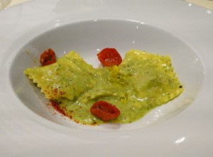 Homemade borage ravioli