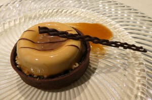 Chocolate tonga bean tart, salted toffee mousse