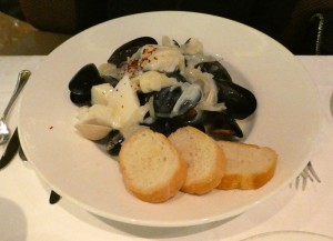 Seafood Stew with Chilenean Sea Bass, Black Mussels and Clams