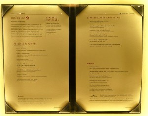 Speisekarte im Hauptrestaurant