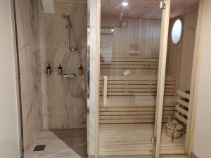 Dusche mit Sauna