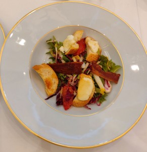 Salade au Crottin de Chèvre chaud, Pancetta Sautée