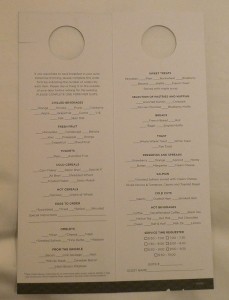 Frühstückskarte Room Service
