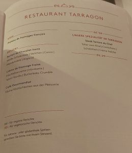 Tarragon - Speisekarte