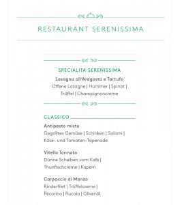 Serenissima - Speisekarte