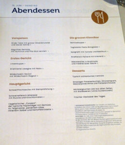 Abendessen Tag 6