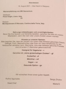 Abendessen Tag 10