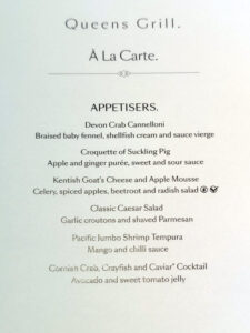 A la Carte Menü