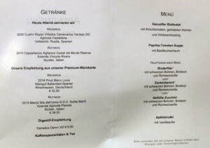 Abendessen Tag 1