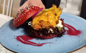 Pink Fried Chicken Burger
