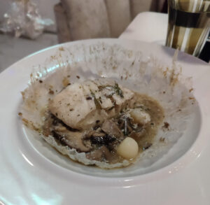 Halibut Cooked in Clear Paper