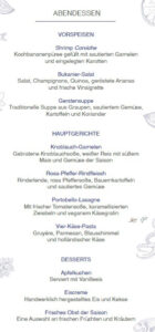 Abendessen Tag 6