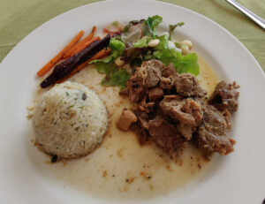 Lamb in white wine with Mushroom Rice