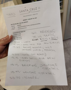 Morgen gibt es nur das Abreiseprogramm, daher hier die handschriftliche Version