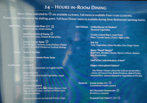 24 Stunden Room Service Menü