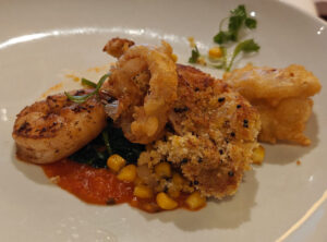 Mustard Crusted Fresh Red Snapper with Onion Rings