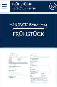 Frühstückskarte Hanseatic