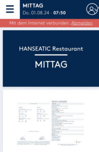 Speisekarte Hanseatic