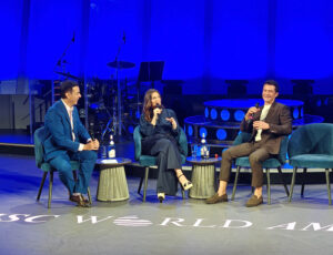 Kris Anderson mit Drew Barrymore und Orlando Bloom